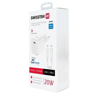Chargeur 20w + câble USB-C blanc Swissten