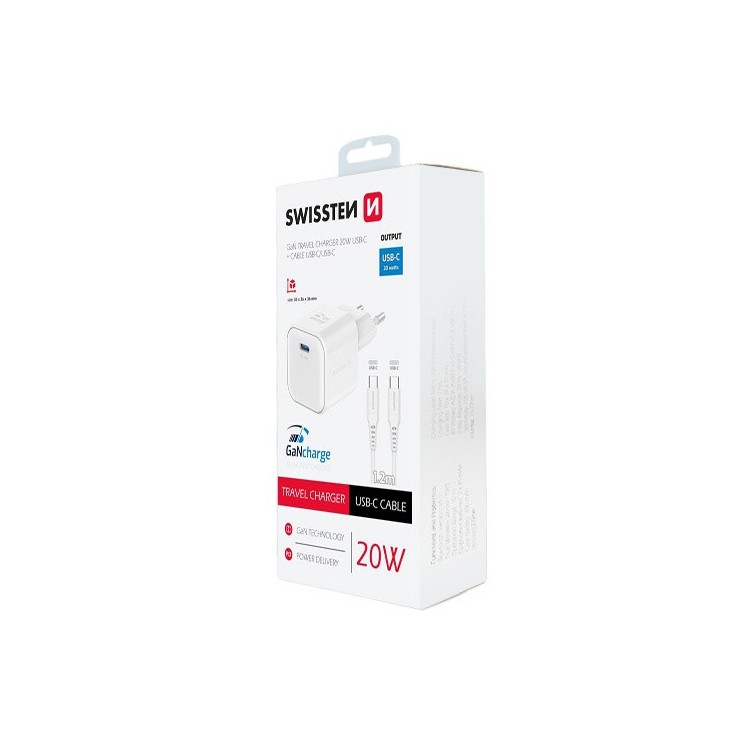 Chargeur 20w + câble USB-C blanc Swissten