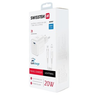 Chargeur 20w + câble Lightning blanc Swissten