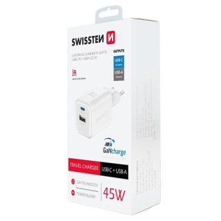 Chargeur 2 ports 45w max blanc Swissten