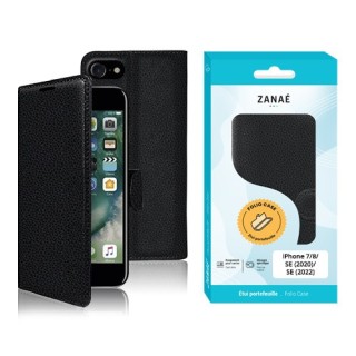 Coque Etui Portefeuille Iphone 7 / 8 / SE2 / SE3 noir - vue face et boite