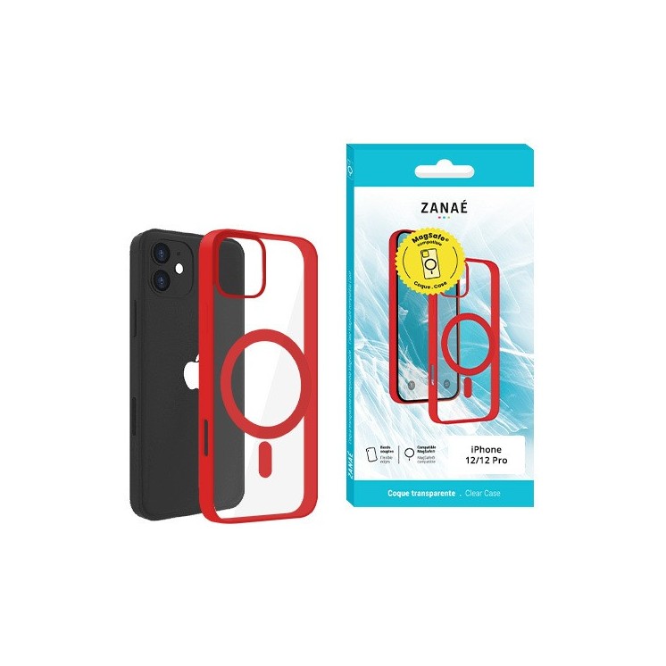 Coque MagSafe Iphone 12 / 12 pro rouge - vue face et boite
