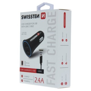 Chargeur allume cigare 2 ports USB 2.4A + Câble USB-C