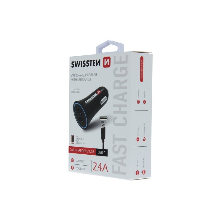 Chargeur allume cigare 2 ports USB 2.4A + Câble USB-C