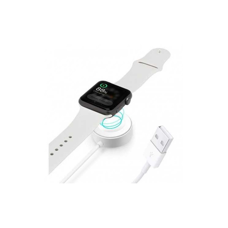 Chargeur Apple watch Devia blanc - vue avec montre