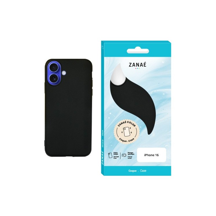 Coque Zanaé Color Iphone 16 noir - vue face et boite