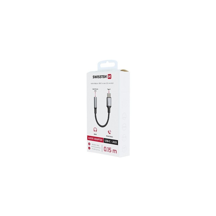 Adaptateur USB-C / Jack Swissten pour Ecouteurs Filaire noir