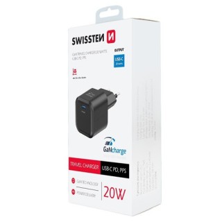 Chargeur 1 port USB-C 20w max noir Swissten