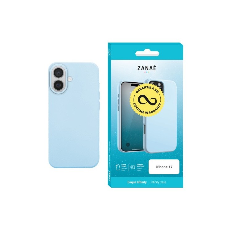 Coque silicone Infinity Iphone 17 bleu clair garantie à vie