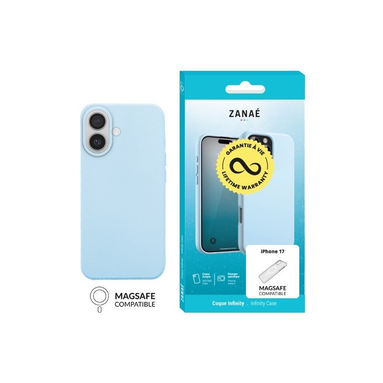 Coque silicone Infinity Magsafe Iphone 17 bleu clair garantie à vie