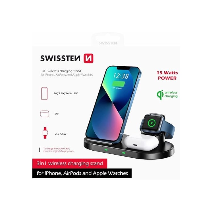 Chargeur 3 en 1 compatible Magsafe 15w Swissten - vue boite