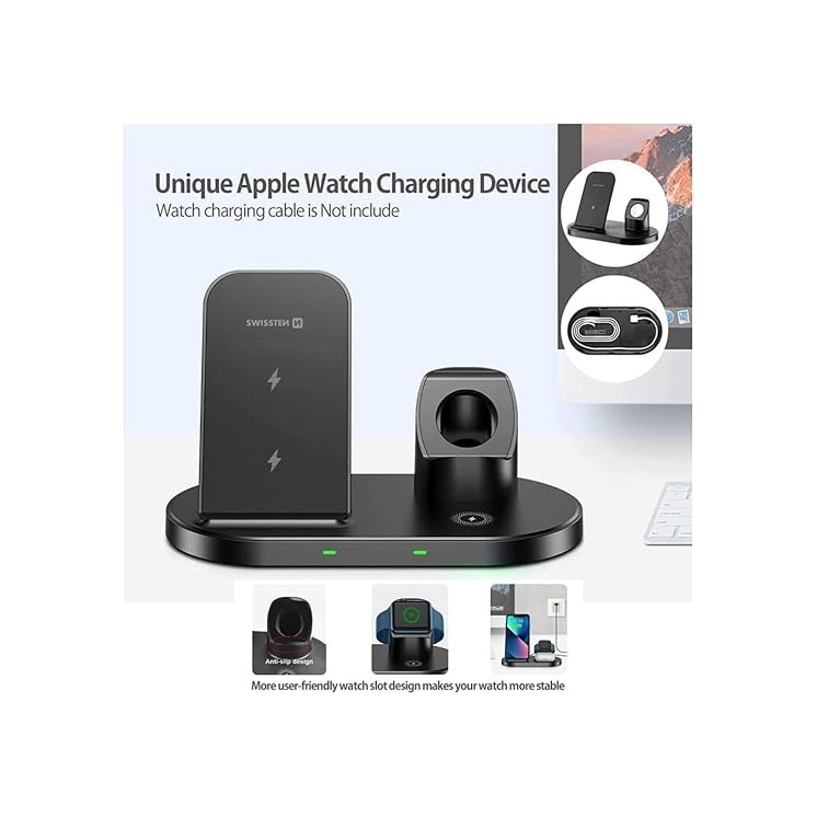 Chargeur 3 en 1 compatible Magsafe 15w Swissten - vue face