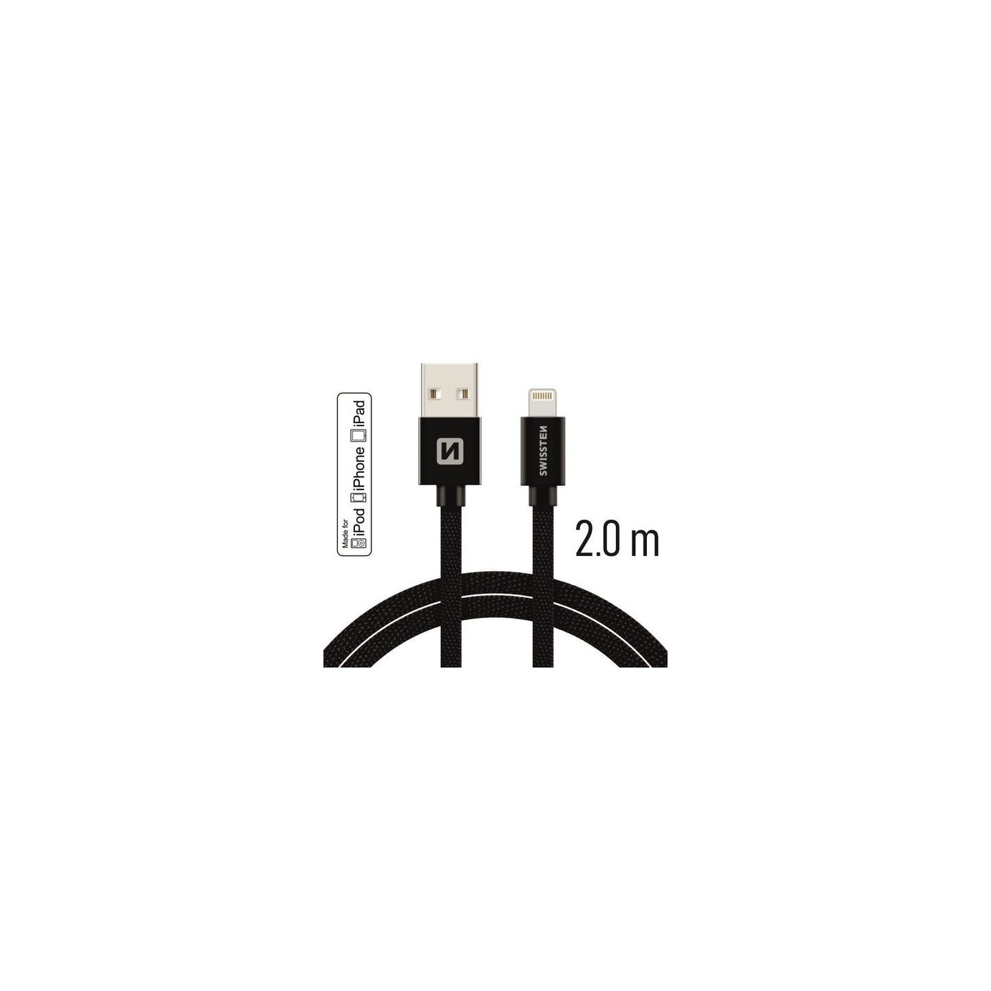 Câble Textile USB / Lightning MFI 2m noir Câble Textile USB / Lightning MFI 2m noir