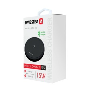 Chargeur par induction 15W + câble USB-C noir Swissten - vue boite