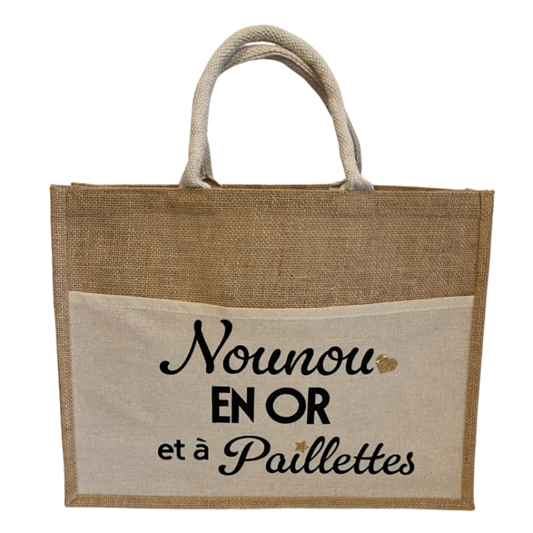 Sac jute Nounou en or et à paillettes -  vue face