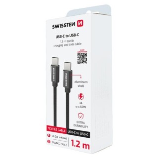 Câble textile USB-C/USB-C 1.2m noir Swissten / Créa & Connect