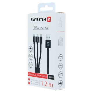 Câble 3 en 1 USB / Lightning MFI + USB-C + Micro USB 1.2m noir