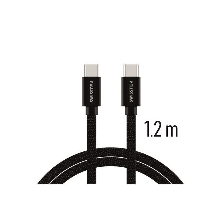 Câble Textile USB-C / USB-C 2m noir Swissten - vue face