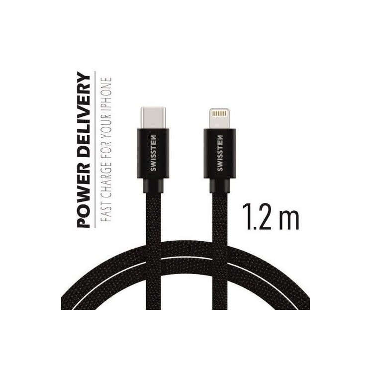 Câble Textile USB-C / Lightning 1.2m noir