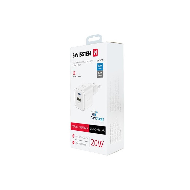 Chargeur 2 ports 20w max blanc Swissten
