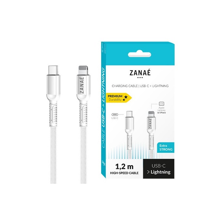 Câble Textile USB-C / Lightning 1.2m blanc